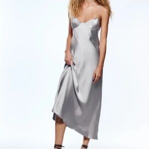 Zara Silver Midi Slip Dress